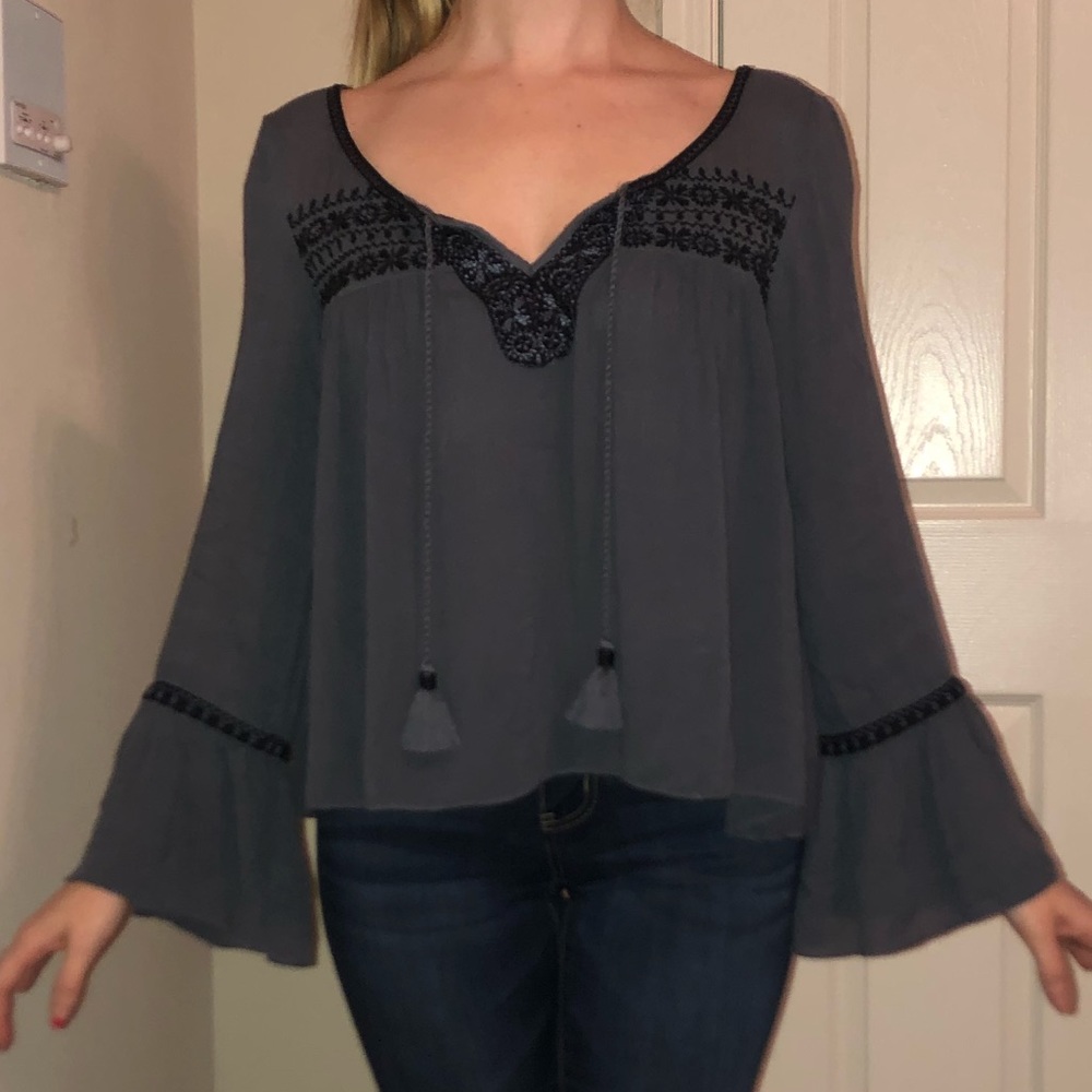 American Eagle Boho Peasant Top with Bell Sleeves